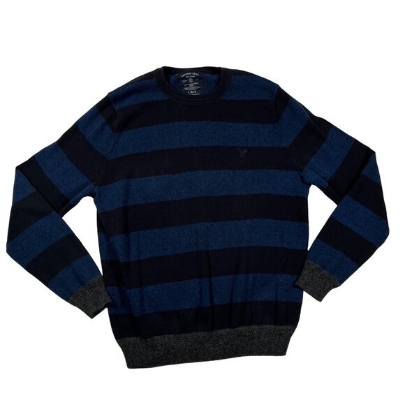 American Eagle Outfitters Other - American Eagle Outfitters Sweater Men's L/S Crew Neck Striped Blue Black Large
